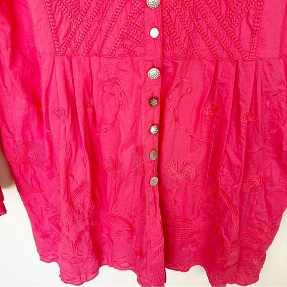Soft Surroundings Coral Button Down Embroidered Blouse Artsy Lagenlook XL - Picture 2 of 5